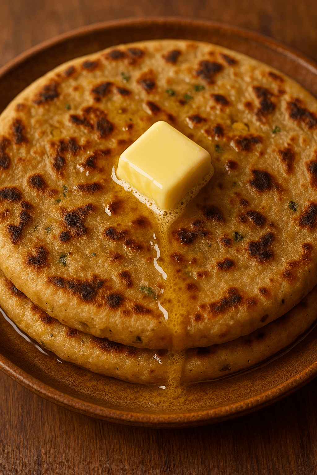 Aloo paratha oozing with butter.