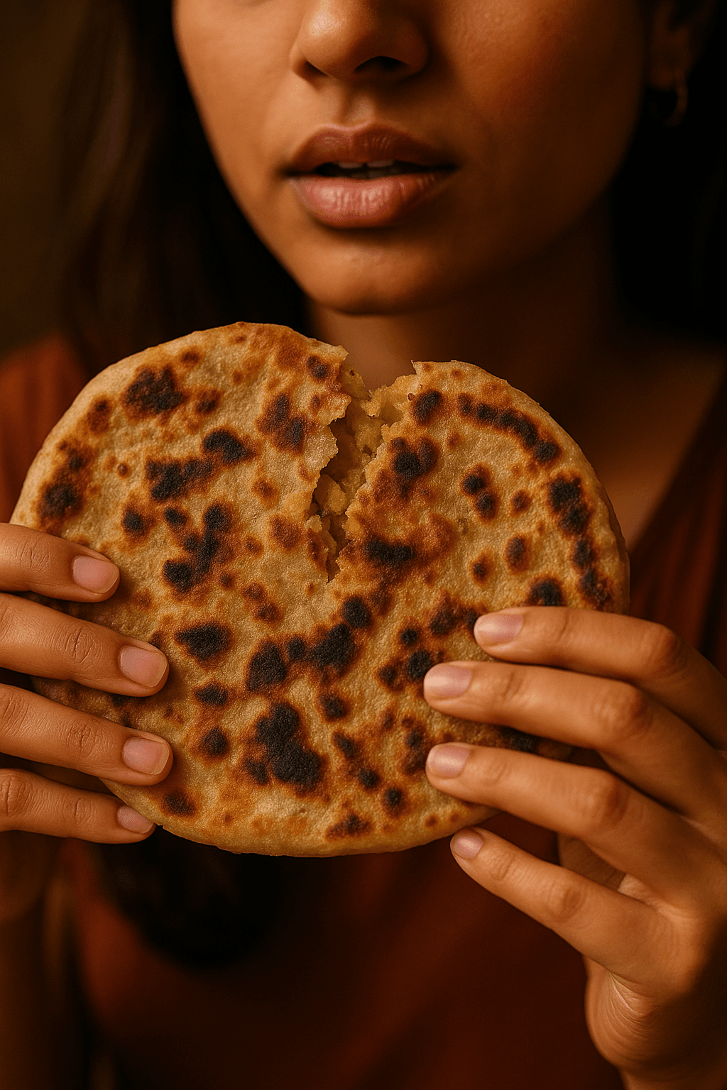 Hot aloo paratha with butter melting on top.